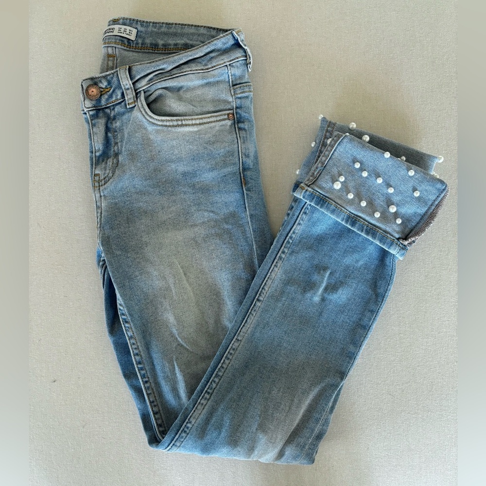Zara jeans ankle cuffs with pearls 34 2
